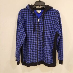Wild Palms houndstooth Periwinkle zip up hooded jacket size medium
